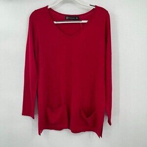 New York & Company Womens Sweater Medium Red Casual Knit Preppy Stretchy